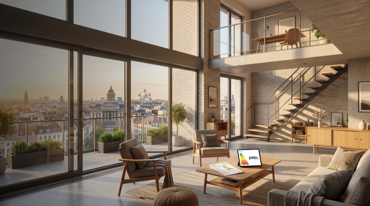 Duplex lumineux avec vue panoramique sur Bruxelles (Atomium et centre historique) — certificat PEB PEBify