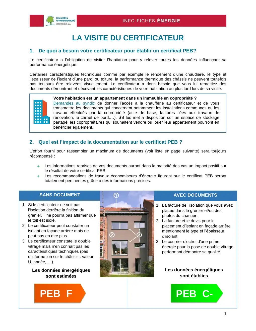 Exemple de première page du formulaire de visite PEB