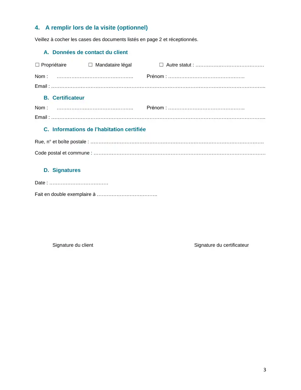 Informations détaillées pour le calcul du certificat PEB